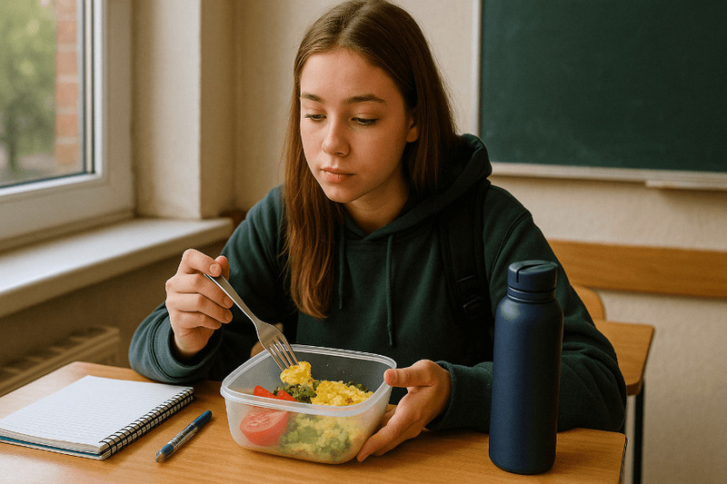 Если сразу после пробуждения есть не хочется, можно взять контейнер с завтраком и перекусить